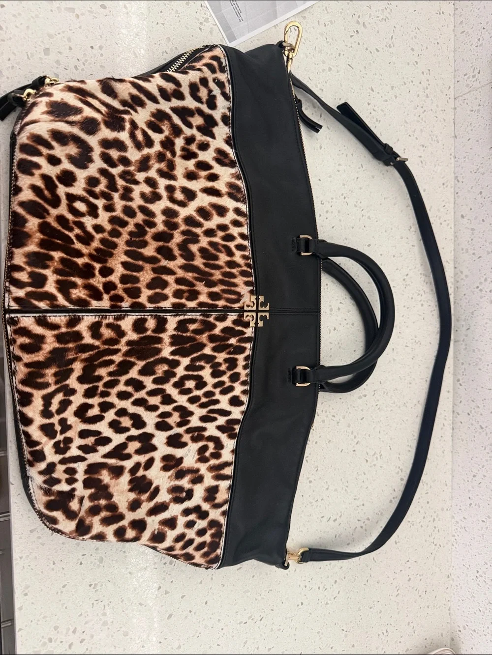 Tory Burch Authentic Ivy Leopard Print Calf Hair Slouchy Tote Bag with COA